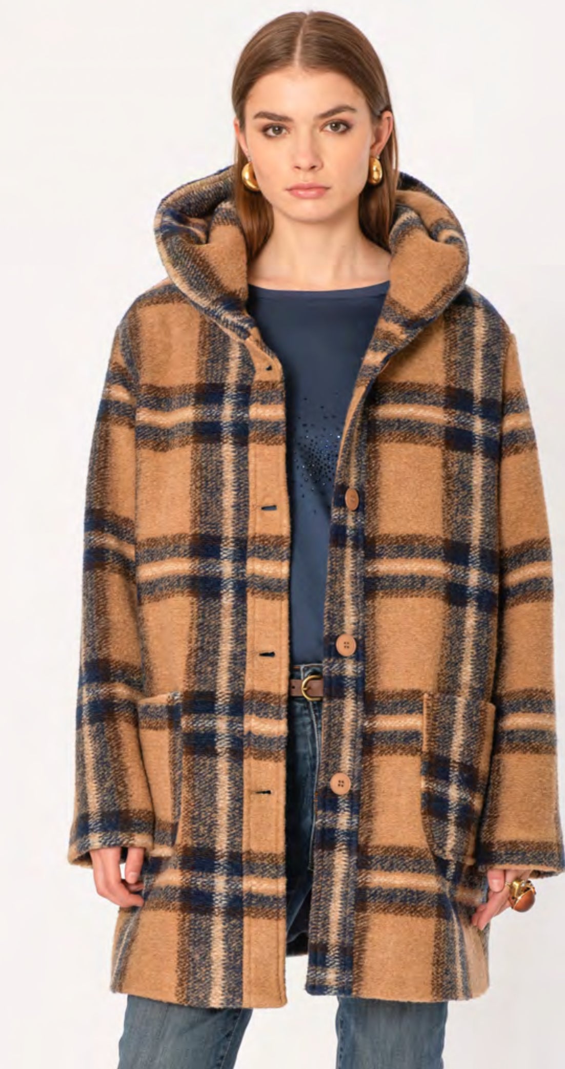 Cappotto Check con cappuccio No-Nà