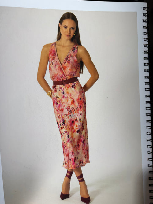 Abito lungo fiori sfumati con cintura - Nonà