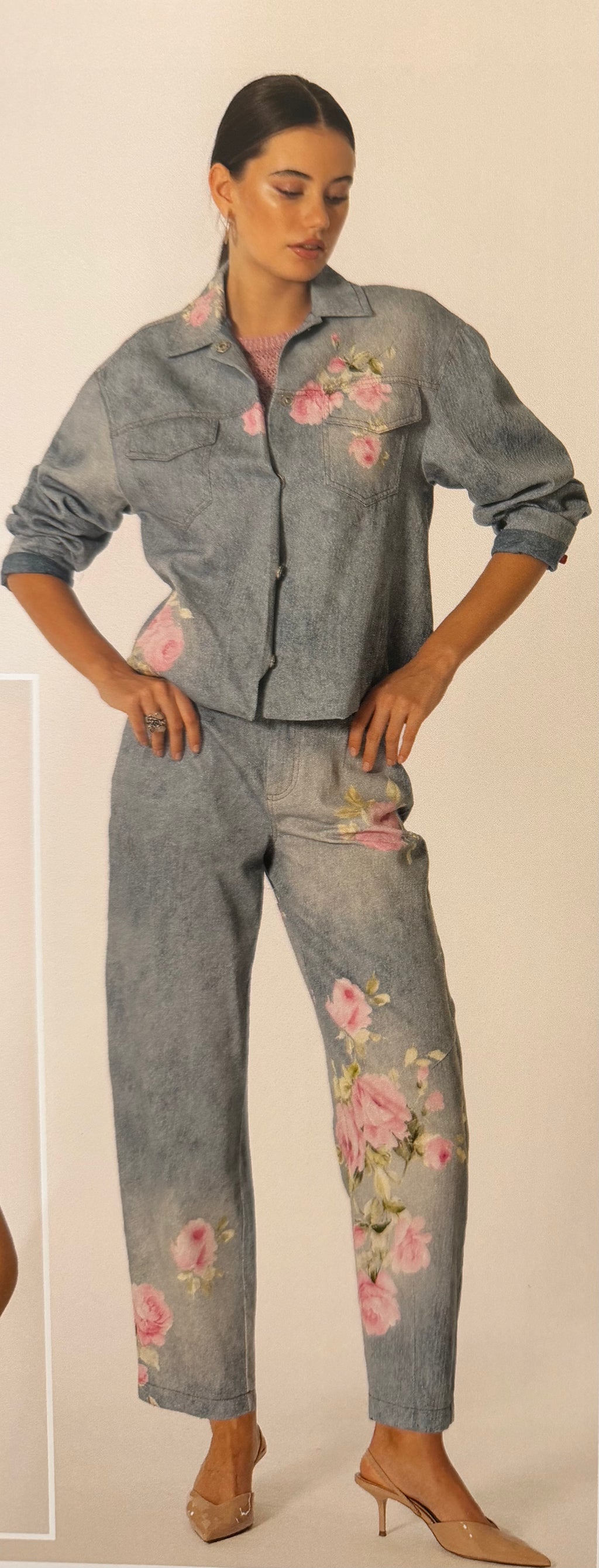 Pantalone denim stampa fiori - Nonà
