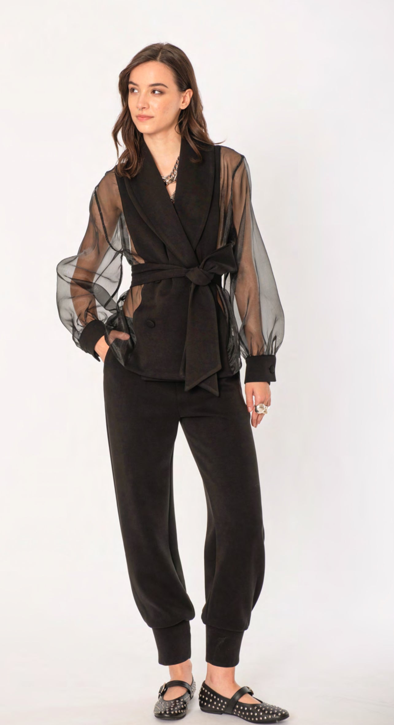 Tailleur giacca con maniche organza No-Nà