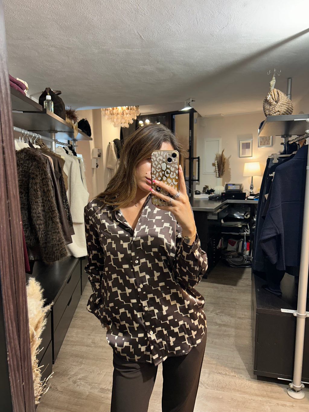 Camicia raso stampa geometrica - Kartika