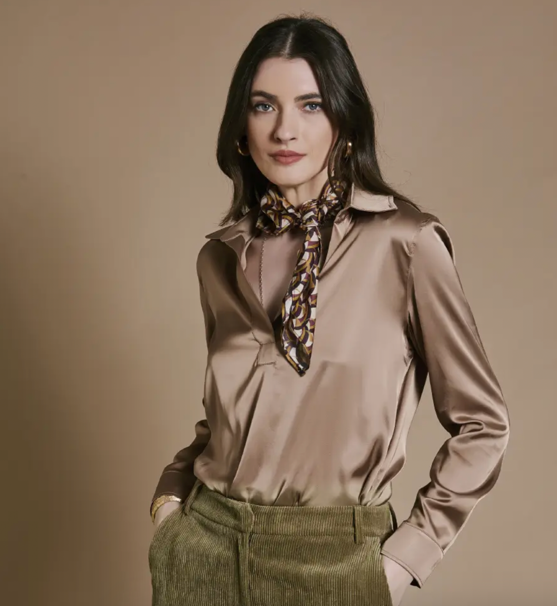 Camicia polo in raso di viscosa stretch - Kartika