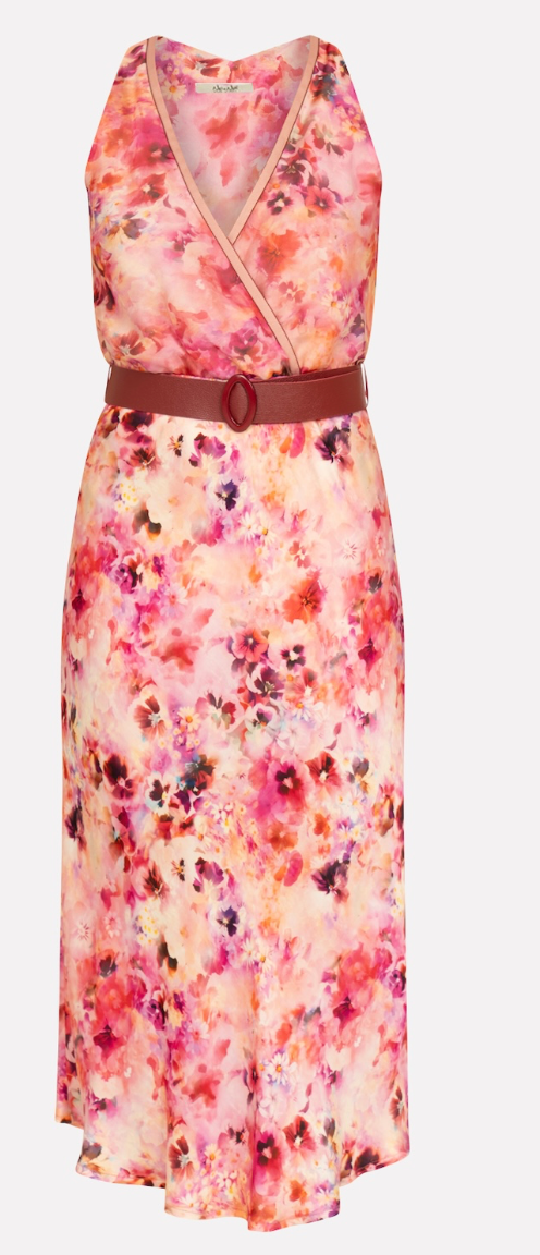 Abito lungo fiori sfumati con cintura - Nonà